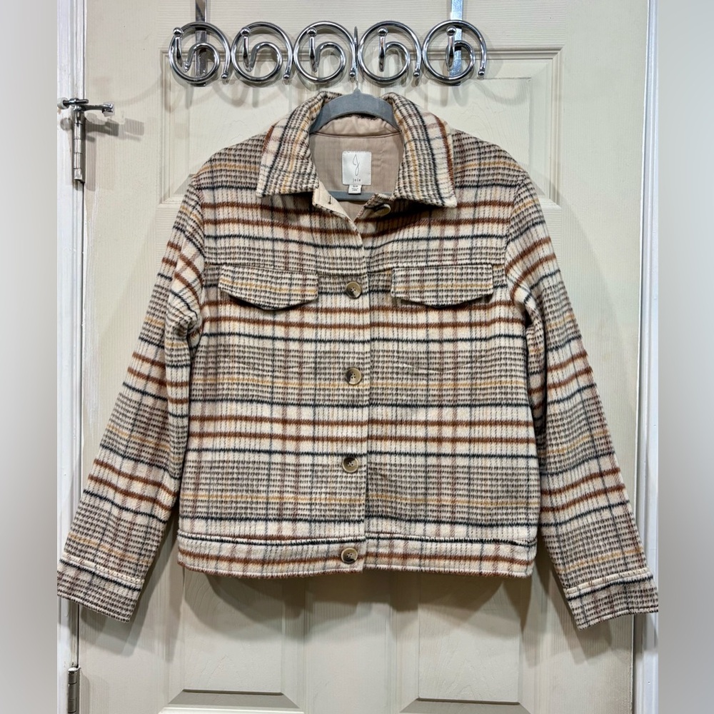 Joie Cream Plaid Teddy Jacket